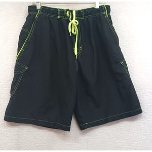 Hawaiian Authentics Men's Shorts Size L Swimsuit Beach Swim‎ Trunks Black Lined